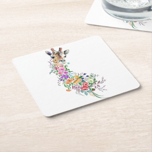 Bloemen Giraffe Papieren Onderzetter (Schuin)