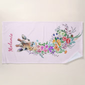 Bloemen Giraffe Strandlaken Gift Aangepaste naam (Voorkant)