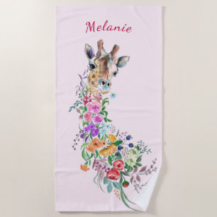 Bloemen Giraffe Strandlaken Gift Aangepaste naam