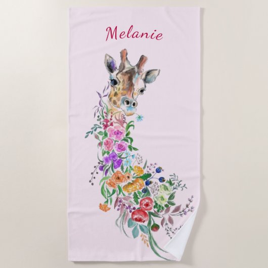 Bloemen Giraffe Strandlaken Gift Aangepaste naam (Voorkant)