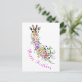 Bloemen Giraffe Verjaardag Kaart (Staand voorkant)