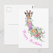 Bloemen Giraffe Verjaardag Kaart (Voorkant / Achterkant)