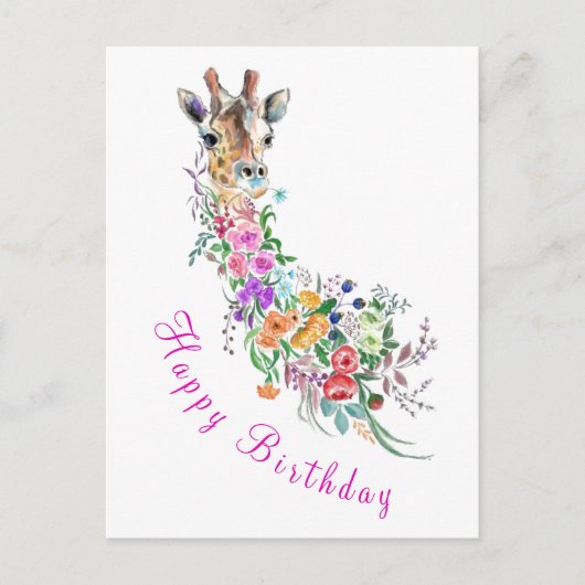 Bloemen Giraffe Verjaardag Kaart (Voorkant)