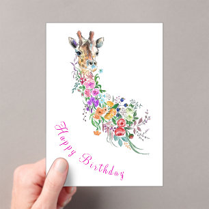 Bloemen Giraffe Verjaardag Kaart Acryl Uitnodigingen