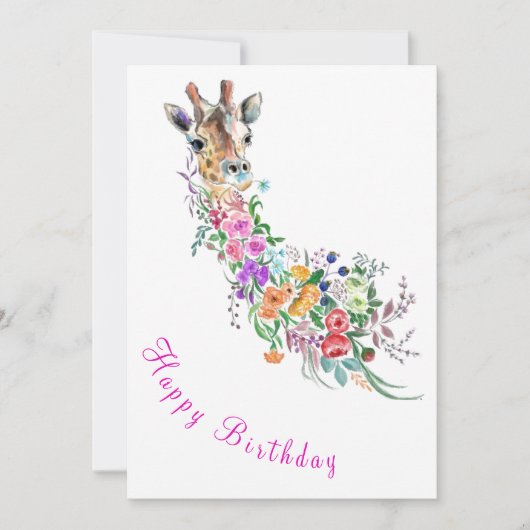 Bloemen Giraffe Verjaardag Kaart Schilderen (Voorkant)