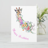 Bloemen Giraffe Verjaardag Kaart Schilderen (Staand voorkant)
