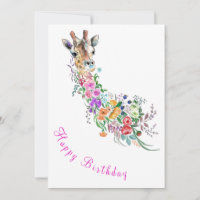 Bloemen Giraffe Verjaardag Kaart Schilderen