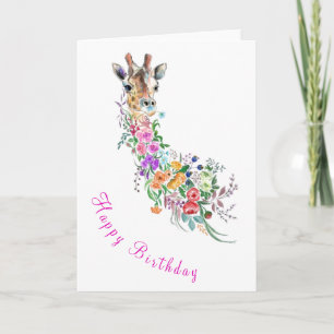 Bloemen Giraffe Verjaardag Kaart Tekening