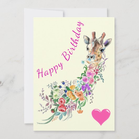 Bloemen Giraffe Verjaardag Kaart Waterverf (Achterkant)