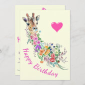 Bloemen Giraffe Verjaardag Kaart Waterverf (Voorkant / Achterkant)