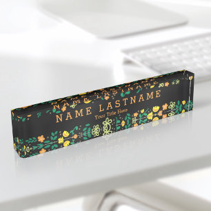  Bloemen Girly Custom Black Desk naamplaat Naambordje