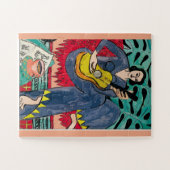 Bloemen, gitaar en koffie Art Deco Legpuzzel (Horizontaal)