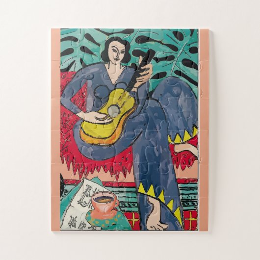 Bloemen, gitaar en koffie Art Deco Legpuzzel (Verticaal)