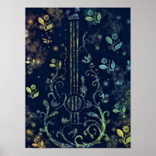 Bloemen Gitaar Poster Schilderij