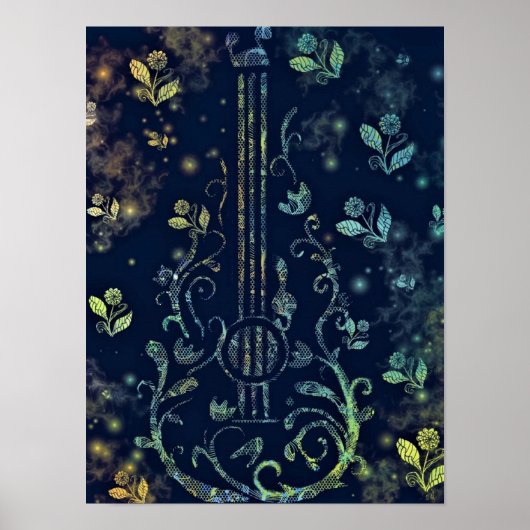 Bloemen Gitaar Poster Schilderij (Voorkant)