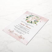 Bloemen Glanzend Goud Kruis Vlinder Meisje Doop Folie Uitnodiging (Gedraaid)