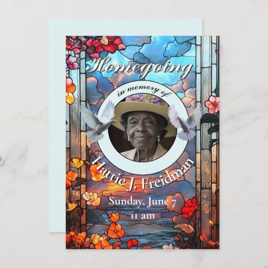 Bloemen Glas in lood, met duiven, Begrafenis Aankondiging (Voorkant / Achterkant)