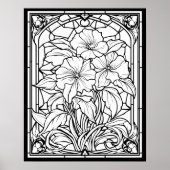 Bloemen Glas in lood Venster Kleurplaat Poster (Voorkant)