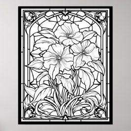Bloemen Glas in lood Venster Kleurplaat Poster