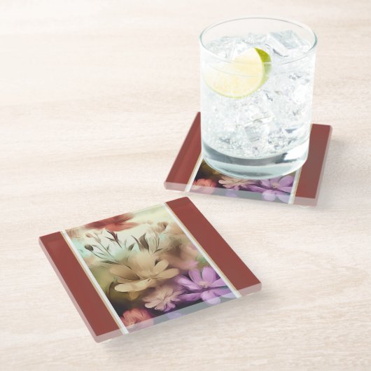  bloemen glazen onderzetter (Schuin)