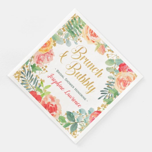 Bloemen & Glitter Brunch & Bubbly Vrijgezellenfees Servetten (Hoek)