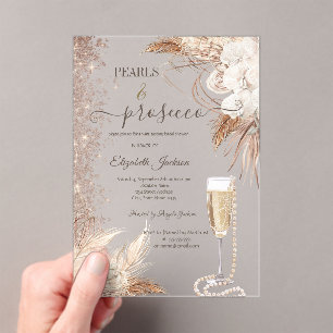 Bloemen Glitter Parels & Prosecco Vrijgezellenfees Acryl Uitnodigingen