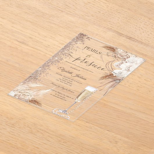 Bloemen Glitter Parels & Prosecco Vrijgezellenfees Acryl Uitnodigingen (Laagn)