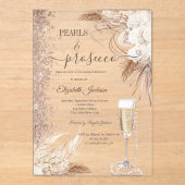Bloemen Glitter Parels & Prosecco Vrijgezellenfees Acryl Uitnodigingen (Voorkant)