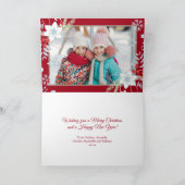 Bloemen Glitter Sneeuwvlokken Rode Kerstmis Foto Feestdagen Kaart (Binnen)
