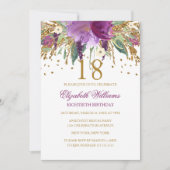 Bloemen Glitter Sparkling Amethyst 18e verjaardag Kaart (Voorkant)