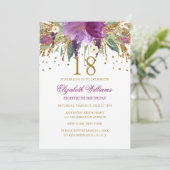 Bloemen Glitter Sparkling Amethyst 18e verjaardag Kaart (Staand voorkant)