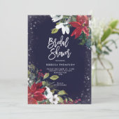Bloemen Glitter Winter Bruids Douche Uitnodiging (Staand voorkant)