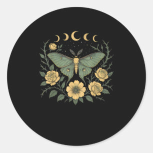 Bloemen Goblincore Mot en Vlinder Cottagecore Ronde Sticker
