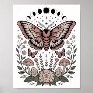 Bloemen Goblincore Moth Butterfly Monophases Cotta Poster