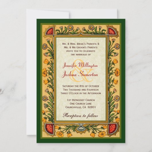 bloemen Gold Red Green Wedding W751 Kaart (Voorkant)