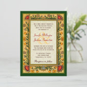  bloemen Gold Red Green Wedding W751 Kaart (Staand voorkant)