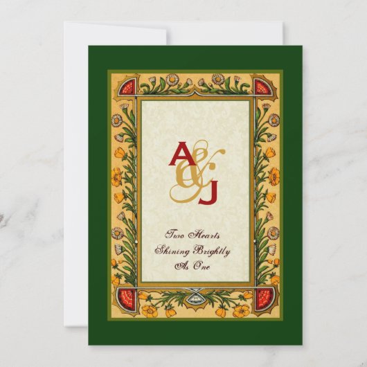 bloemen Gold Red Green Wedding W751 Kaart (Achterkant)