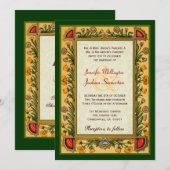  bloemen Gold Red Green Wedding W751 Kaart (Voorkant / Achterkant)