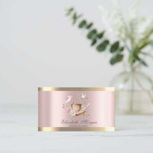 Bloemen Gold Stripe Roos Gold Bakery Tools Visitekaartje (Staand voorkant)