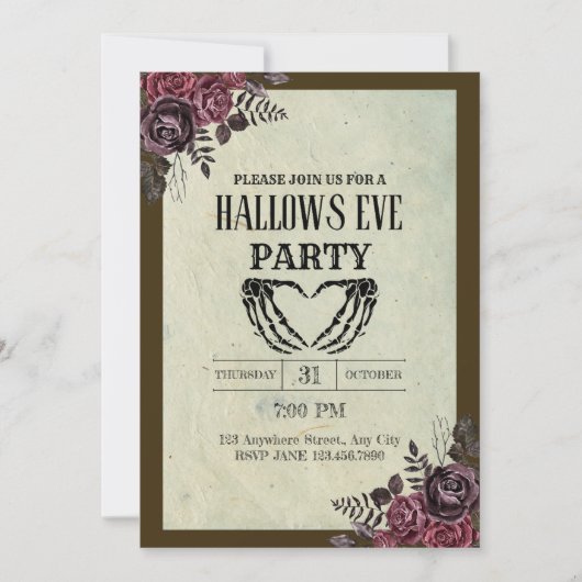 Bloemen Gothic  Hallows Even Party Invitation Kaart (Voorkant)