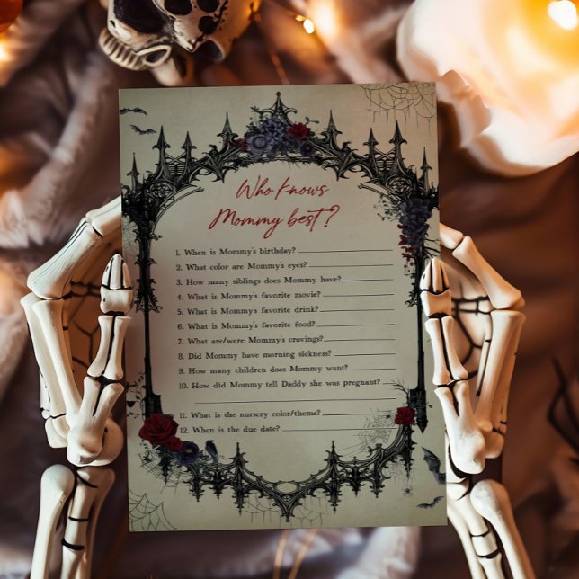  Bloemen Gothic Wie kent Mama Beste Spel (Vintage Gothic Baby Shower Who knows Mommy Best Game)