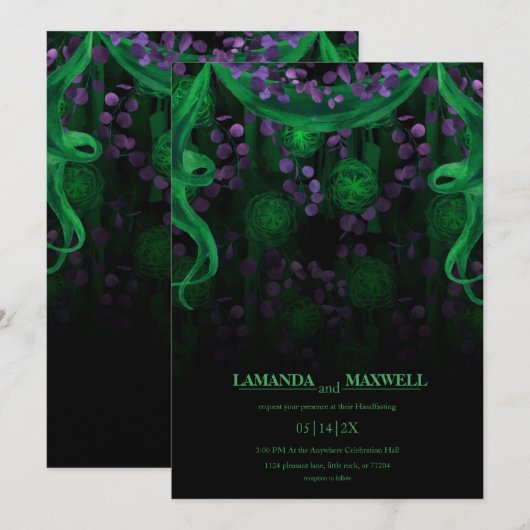 Bloemen Gotische Glow Huwelijk Groen Handfasting Kaart (Voorkant / Achterkant)