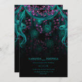 Bloemen Gotische Huwelijk Donker Turquoise Handfas Kaart (Voorkant / Achterkant)