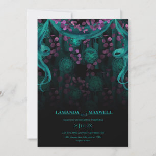 Bloemen Gotische Huwelijk Donker Turquoise Handfas Kaart