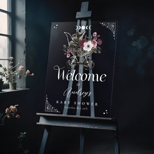  Bloemen Gotische Wandelwagen Baby shower Welkom Acryl Bord