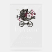  Bloemen Gotische Wandelwagen Baby shower Welkom Acryl Bord (Voorkant)