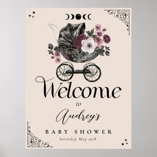  Bloemen Gotische Wandelwagen Baby shower Welkom Poster (Voorkant)