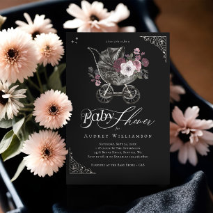 Bloemen Gotische Wandelwagen Spooky Baby shower Kaart
