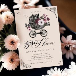  Bloemen Gotische Wandelwagen Spooky Baby shower Kaart