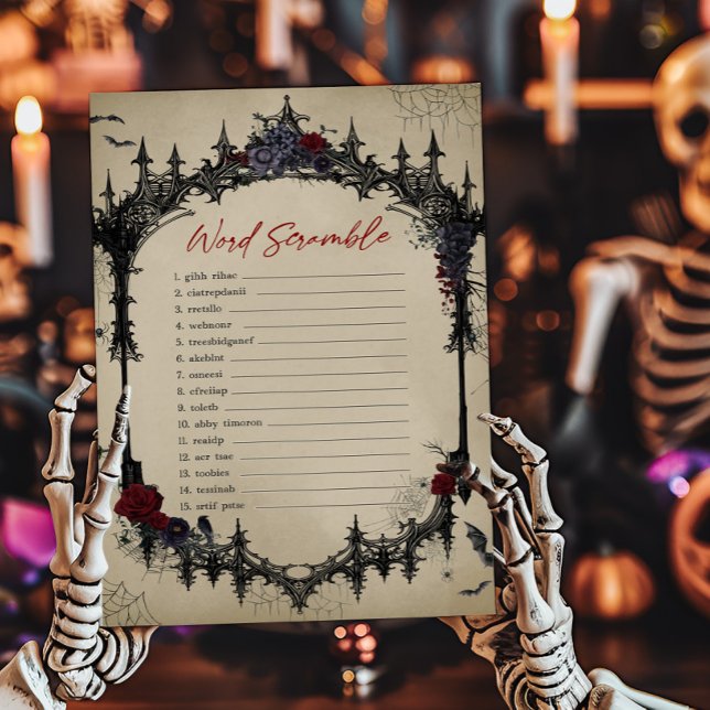  Bloemen Gotische Woord Scramble spel (Vintage Gothic Baby Shower Word Scramble Game)